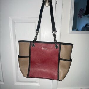 Calvin Klein Red and Tan Tote Bag